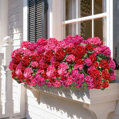 Artificial Geranium Fake Flowers for Outdoors Decoration, 6 Bundles Silk Geraniums Flower UV Resistant Look Real Faux Plants for Front Door Garden Porch Planter Patio Balcony Yard Indoor Home, Mix - Image 2