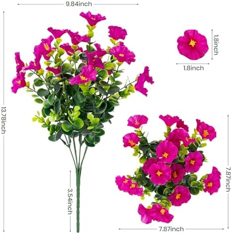 Artificial Faux Flowers for Outdoor 16 Bundles Fake Morning Glory,Magenta - Image 2