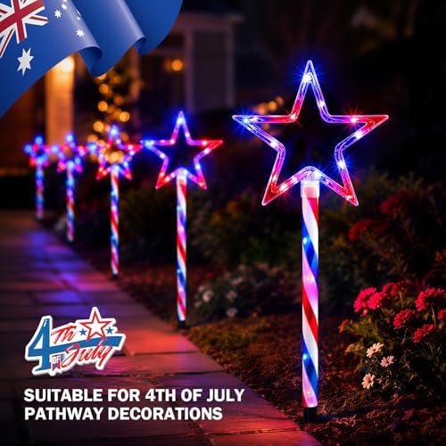 12 Pack 240 LED Patriotic Star Pathway Lights w/ 8-Mode for July 4th - Image 2