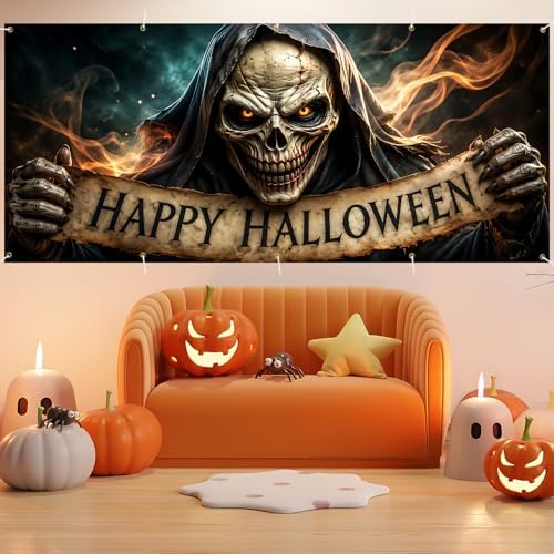 7 x 16 ft Vintage Skull Halloween Garage Door Decorations Halloween decorations Witch Door Cover, Hanging Banner Cauldron Backdrop Mural for Home - Image 5