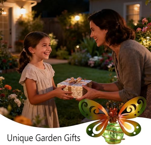 2 Pack Butterfly Garden Decor with Bouncy Springs Pendant Lights Birthday Gifts for Women Mom,Hanging Solar Lights Outside Waterproof Metal Solar Outdoor Decoration for Yard, Porch,Patio,Backyard - Image 6