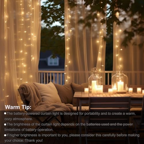echosari 9.8ft×9.8ft Curtain Lights Battery Operated with Remote Warm White - Image 4
