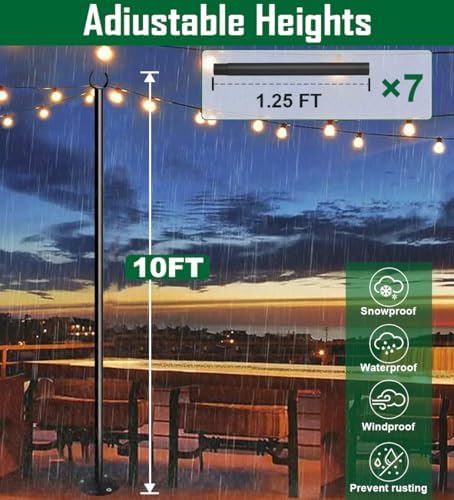 10ft String Light Poles for Hard Surfaces, Light Poles for Outdoor String Light, Perfect for Garden, Backyard, and Patio Lighting Stand for Parties, Wedding - Matte Black Finish - 2 Pack - Image 5