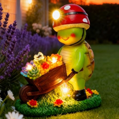 SunGlee Solar Light Turtle Outdoor Garden, Turtle Solar Light for Outdoors Yard Patio Decor 4 LED Sun Powered Outsides Turtles Decor Light Up Garden Statue Gardening Gift for Women Mother Decoration by SunGlee