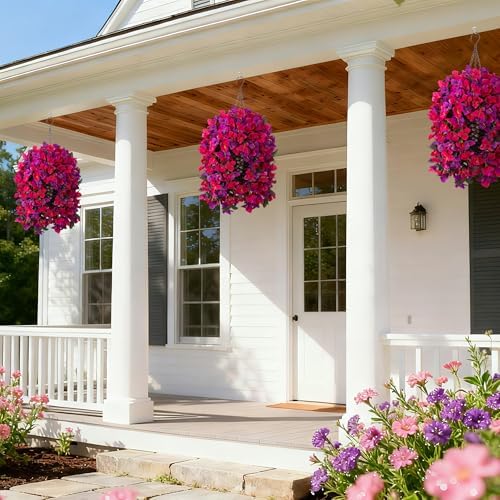 Bougainvillea Artificial Hanging Fake Flowers with Basket for Outdoors Decoration, Faux Silk Flowers UV Resistant Fake Plants Long Vines Realistic for Outside Front Door Porch Patio, Fuchsia Hotpink - Image 6