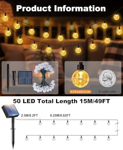 btfarm 2 Pack Solar String Lights Outdoor, Total 98FT 100 LED Crystal Globe - Image 2