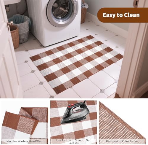 Buffalo Plaid Area Rug 5x7 Ft, Brown White Indoor Outdoor Rug - Image 5
