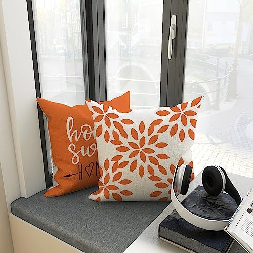 YCOLL Fall Pillow Covers 22x22 Set of 4, Modern Sofa Throw Pillow Cover for Fall Decor, Decorative Outdoor Linen Fabric Pillow Case for Couch Bed Car, Orange - Image 4