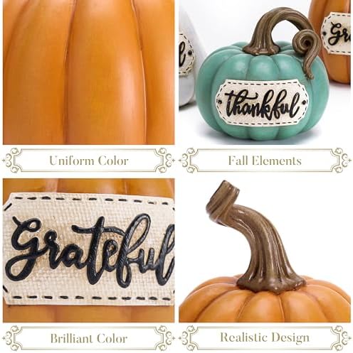 Valery Madelyn Fall Decorations for Home, Fall Pumpkin Decor, Set of 3 Resin Pumpkins Decorations Indoor, Decorative Pumpkins Autumn Thanksgiving Table Decor, 5 inch - Image 5
