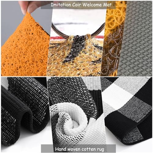 Fall Decor Door Mat Combo Set, Hey There Pumpkin Welcome Doormat + 28x43 Inches White Black Buffalo Plaid Rug Combo Set, Halloween Autumn Thanksgiving Front Porch Entryway Decor Floor Mats - Image 5