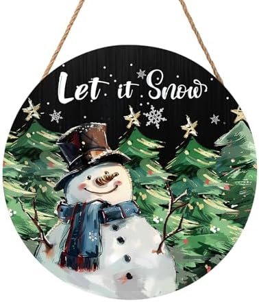 Winter Snowman Sign for Front Door Decor Christmas Snowman Wood Door Hanger for Outdoor Outside Porch Welcome Pine Trees Snowflake Wooden Wreath Winter Xmas Wall Hanging Decoration for Home 12"x12" by welcometoourhome