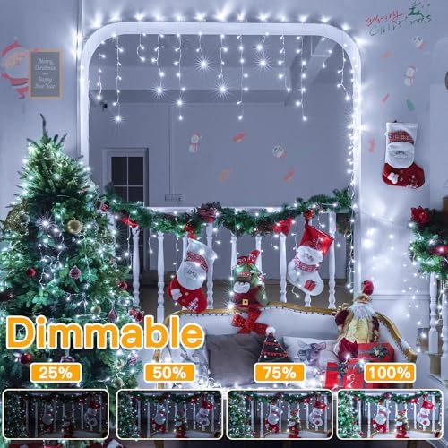 Ollny Icicle Lights for Outside 1000LED 82FT, Cool White Christmas Light with Remote 8Modes Timers Waterproof Dimmable, Plug in Hanging Lights for Outdoor Indoor House Roof Holiday - Image 5