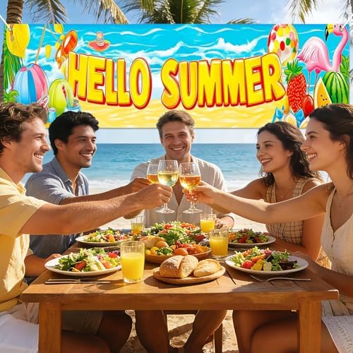 HOMETITUTE Hello Summer Outdoor Banner 10x3FT Large Beach Theme Backyard Party Decoration Tropical Pool Party BBQ Patio Garden Welcome Summer Indoor Outdoor Celebration Display - Image 4