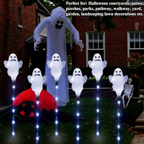 6 Pack Solar Halloween Ghosts Outdoor Decorations, Solar Halloween Lights Outdoor Waterproof, Pathway Lights for Outside Garden Patio Yard Lawn Party Walkway Grave Ghost Decor - Image 7