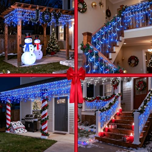 Christmas Icicle Lights Outdoor 132FT 1332 LED Drops Blue - Image 6