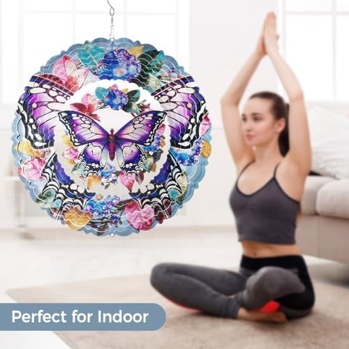 Butterfly Wind Spinners Outdoor, 10 Inch Laser-Cut Stainless Steel Metal Wind Spinners, 3D Kinetic Hanging Sculpture, Metal Yard Art, Garden Decor, Butterfly Gifts for Women, Men, Mom, Grandma - Image 4