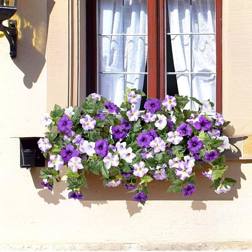 Ammyoo 4 Pcs Artificial Fake Petunia Flowers for Outdoor Decoration - Image 6