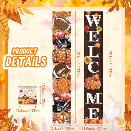 VitalCozy 3pcs Fall Decorations Football and Fall Y'all Yard Sign Thanksgiving Football Welcome Door Cover Banner Autumn Pumpkins Rustic Seasonal Farmhouse Thanksgiving Decoration Home Outdoor Decor - Image 2