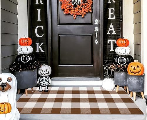 Buffalo Plaid Outdoor Rug 2'x4.3'Fall Coffee Halloween Front Porch Rug - Image 4