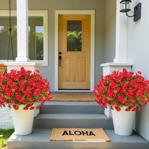 Ouddy Decor 24 Pcs Artificial Morning Glory Flowers for Outdoors, Red - Image 4