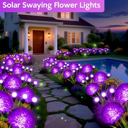 Solar Garden Lights, 6 Pack Solar Purple Swaying Firefly Lights with Flowers, Waterproof Purple Halloween Flowers Light Outdoor for Garden Patio Yard Fall Decoration, Gifts for Women Mother's Day - Image 5