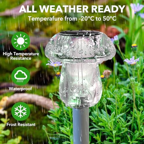 Benany Solar Lights Outdoor, 8 Pack Mushroom Lights Outside Waterproof, Solar Powered LED Lighting for Garden, Yard, Landscape, Path, Pathway, Lawn, Walkway, Driveway, Backyard Decor (Warm White) - Image 5