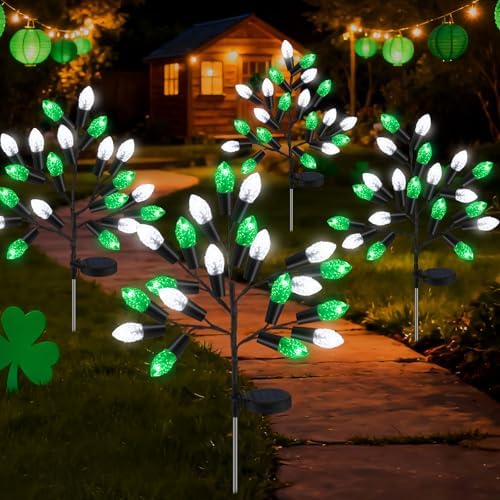 Glooglitter 4 Pcs ST Patricks Day Solar Pathway Lights Outdoor Decorations by Glooglitter