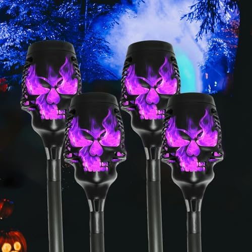 Halloween Solar Skull Stake Lights, Pathway Decor, 4 Pc, Purple by WISEgham