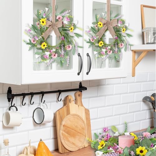 12 Pcs 3inch Spring Summer Artificial Flowered Wreath Mini Floral Wedding Candle Rings Wreaths Kitchen Cabinet Swags Wreath Pillar Candle Holder for Wedding Spring Summer Home Door Tabletop Decoration - Image 5