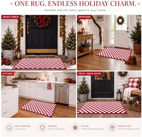 Duraaamo Red White Stripe Runner Rug 2' x 3' for Christmas Outdoor Decor - Image 6