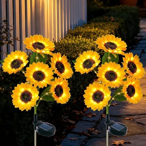 Solar Garden Lights Outdoor, 2 Pack Solar Sunflower Lights with 12 Sunflower, Waterproof Long-Lasting Outdoor Solar Patio Decor Suitable for Yard, Lawn, Pathway, and Backyard Decoration by DolunvoLLC