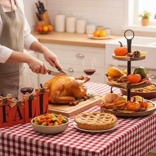 Roowest 50 Pcs Fall Pumpkins Harvest Decoration Set Mini Artificial Gourd Autumn Leaves Acorns Decorations and 4 Pcs Thanksgiving Wood Tabletop Decor Block Signs for Harvest Autumn Home Decor - Image 6