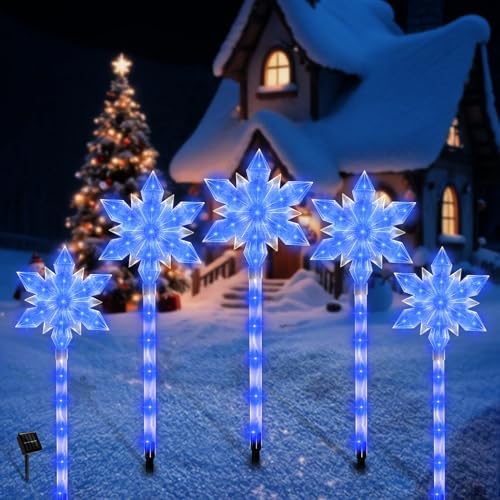 5 Pack Snowflake Solar Christmas Pathway Lights by VOGVOG