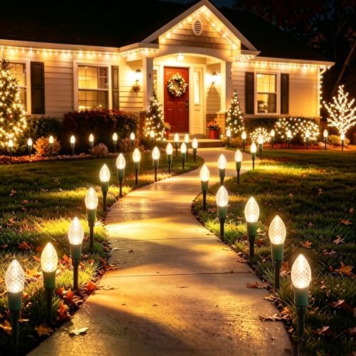 25LED 27Ft Solar C9 Christmas Stake Lights for Outdoor Christmas Decor - Image 6