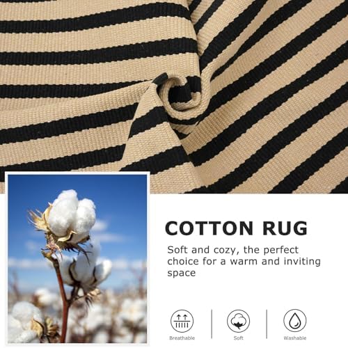 IOHOUZE 3x5 Striped Outdoor Rug, Washable Front Porch, Tan Black - Image 6