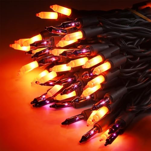LJLNION Halloween Lights, 29ft 150 Count Black Wire Fairy Mini Lights, 120V UL Certified Incandescent Light String, Connectable for Garden Patio Holiday Party Outdoor Decor, Orange & Purple - Image 5