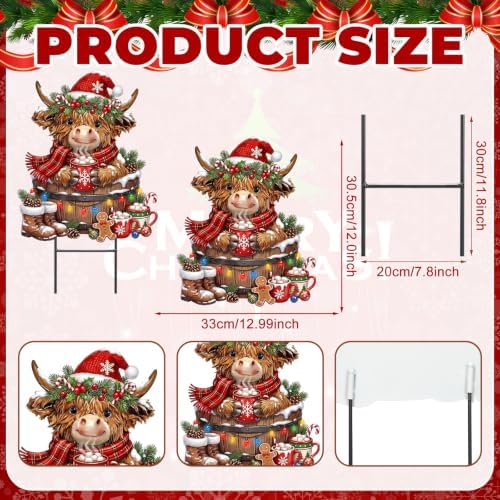 Amyhill Christmas Highland Cow Outdoor Decor Christmas Metal Yard Signs with Stakes Cow Gnomes with Santa Hat Decorative Lawn Sign for Indoor Outside Garden Pathway Walkway Xmas Party Decor - Image 3