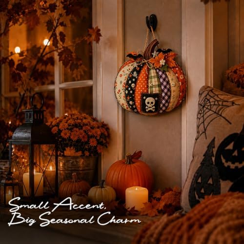 Autumn Retro Patchwork Pumpkin Door Hanging with Lights，I - Image 5