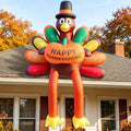 DomKom 8 FT Thanksgiving Turkey Inflatable Outdoor Decorations, Giant Roof Blow Up Turkey with Happy Thanksgiving Pumpkin Sign, Long Legs & Built-in LED Lights for Yard Lawn Garden Holiday Decor by DomKom
