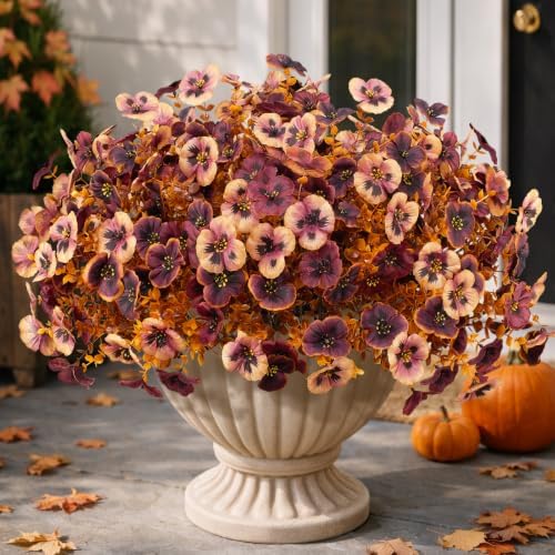 16 Bundles Fall Outdoor Artificial Pansy Flowers Autumn Garden Decor by LikSoor