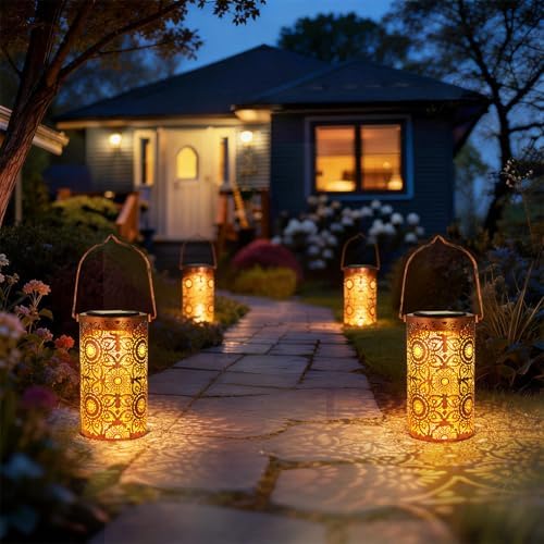 DIBIEECN Birthday Gifts for Women Mom Grandma Wife, Solar Lanterns Outdoor Waterproof, Metal Hanging Lights Garden Decor, LED Decorative Lantern for Patio Porch Backyard, Sunflower, 2 Pack - Image 6
