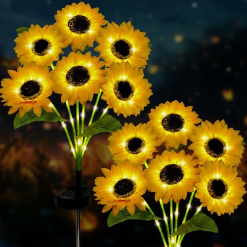 MorTime 2 Pack Solar Sunflower Lights, Outdoor Garden Waterproof Solar Lights with 12 Sunflower Lights for Patio Garden Backyard Holiday Yard Party Wedding Outdoor Spring Decor by MorTime