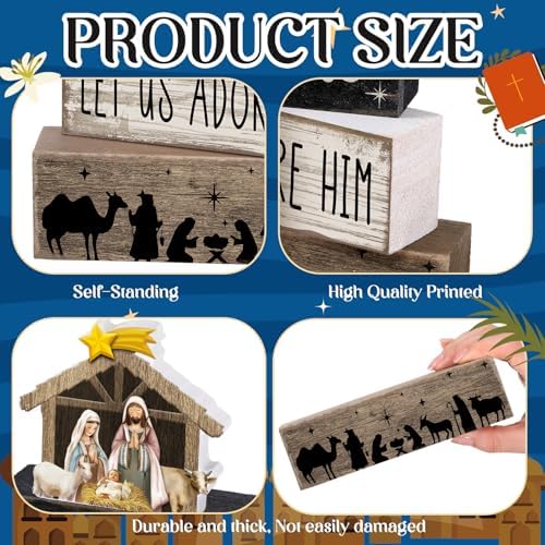 Lineshading 4 Pcs Halloween Table Decor Spooky Coffee Wooden Stacked Block - Image 6