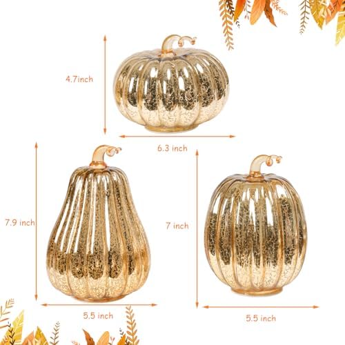 Bdor Mercury Glass Pumpkin Light, Fall Harvest Thanksgiving Halloween Decor - Image 2