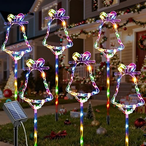 6 Packs Christmas Bell Solar Garden Lights with 8 Light Modes, 21.65 Inches Tall Christmas Outdoor Light with 20 LEDs Each, Solar Outdoor Xmas Decor for Garden, Path, Patio (Multiple-Colored) - Image 3