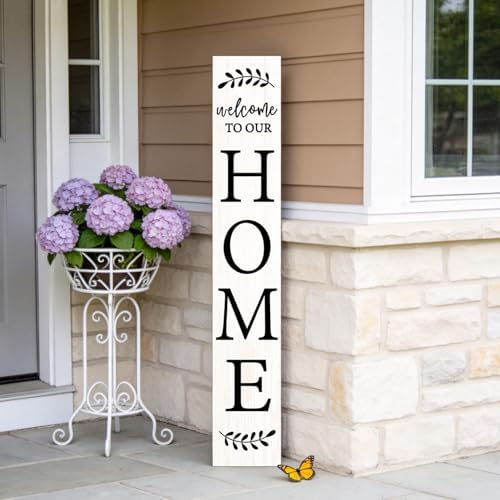 Welcome Sign for Front Porch, 47" Large Wooden Welcome to Our Home Sign Door Hanging Standing Plaque, Farmhouse Vertical Outdoor Porch Decorations for Yard Patio Entrance (White) - Image 4