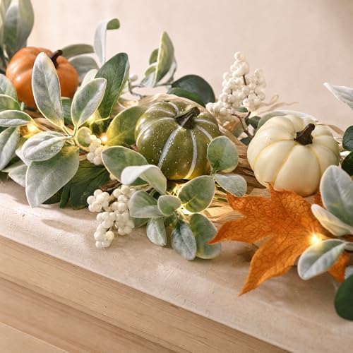 9 FT Fall Garland with Lights, Extra Long Fall Garland for Mantel - Image 4