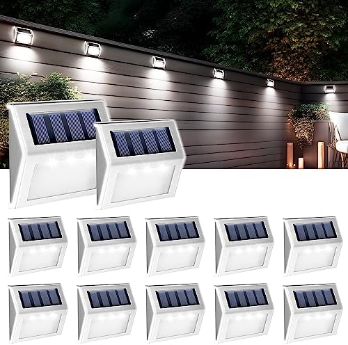 GIGALUMI 12 Pack Solar Fence Lights Outdoor, Waterproof LED, Cold White by GIGALUMI
