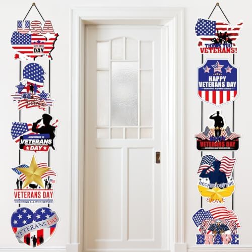 Yaomiao 2 Sets Veterans Day Banners Thank You Veterans Porch Banners Hanging Patriotic Decoration American Flag Porch Sign for Outdoor Indoor Wall Hanging Decor Party Supplies - Image 3