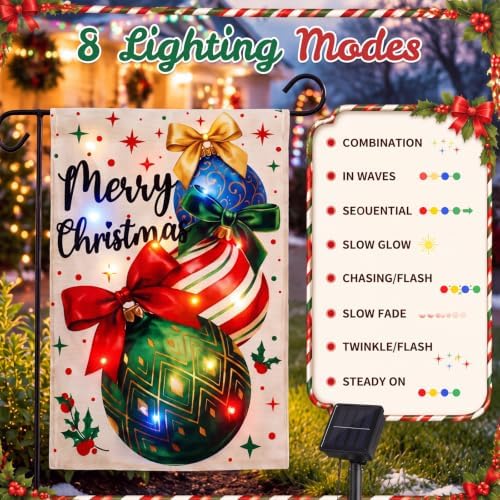 Fumete Lighted Christmas Garden Flag Solar Outdoor Decor, 12x18 Inch - Image 3